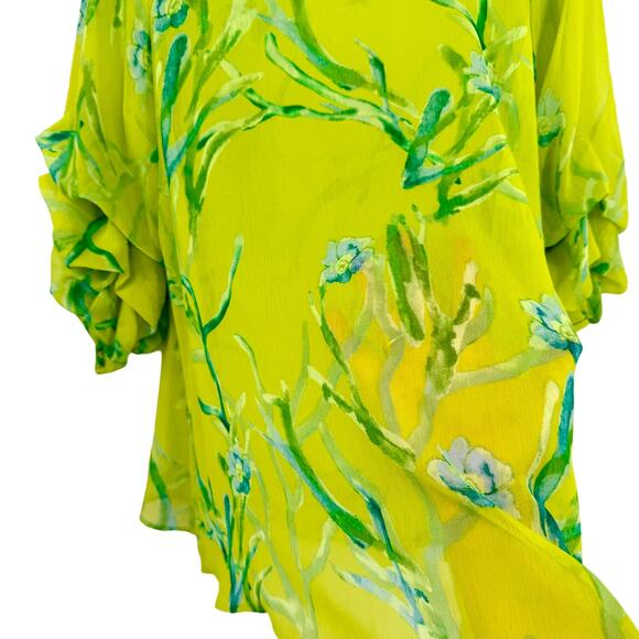 NEW NWOT IC by Connie K MEDIUM Tropical Floral Green Artsy Shirt Top Sheer Cute - Picture 8 of 10